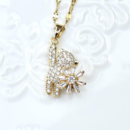 Diamond Bear Pendant Necklace - Cubic Zirconia Stainless Steel Necklace