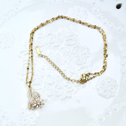 Diamond Bear Pendant Necklace - Cubic Zirconia Stainless Steel Necklace