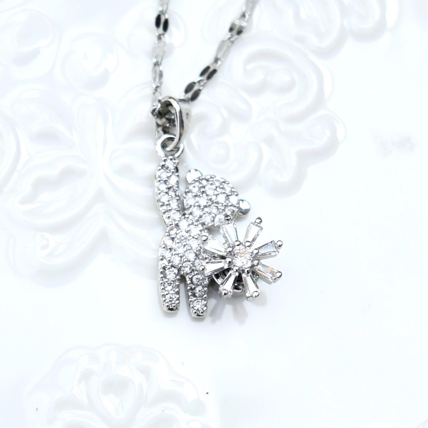 Diamond Bear Pendant Necklace - Cubic Zirconia Stainless Steel Necklace