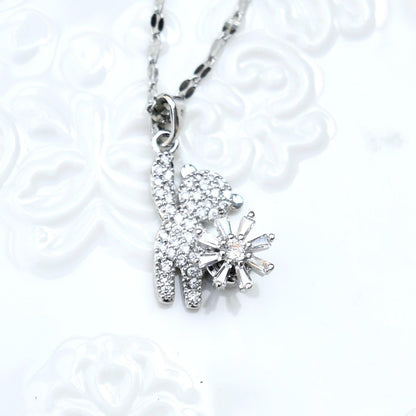 Diamond Bear Pendant Necklace - Cubic Zirconia Stainless Steel Necklace