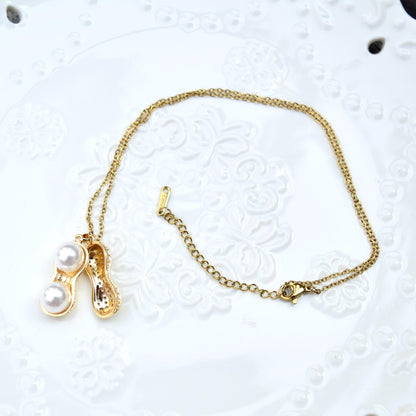 Pea Bamboo Fish Chinese Golden Charm Necklace - Stainless Steel