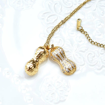 Pea Bamboo Fish Chinese Golden Charm Necklace - Stainless Steel