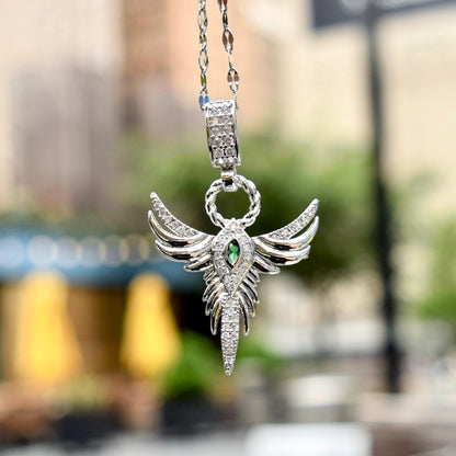 Crystal Angel Rose Charm Necklace - Cubic Zirconia Stainless Steel Necklace