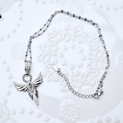 Crystal Angel Rose Charm Necklace - Cubic Zirconia Stainless Steel Necklace