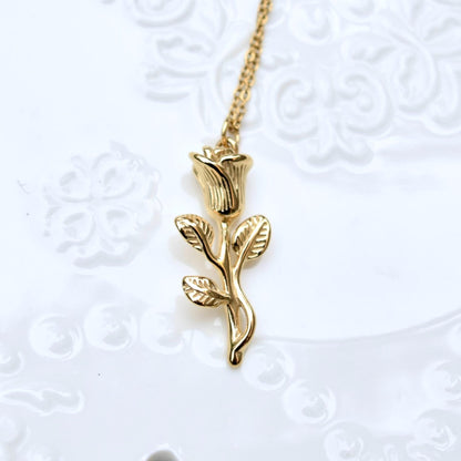 Crystal Angel Rose Charm Necklace - Cubic Zirconia Stainless Steel Necklace