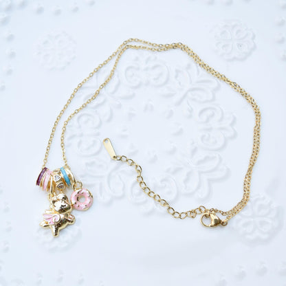 Enamel Horse Rose Charm Necklace - Oiling Painting Vintage Style