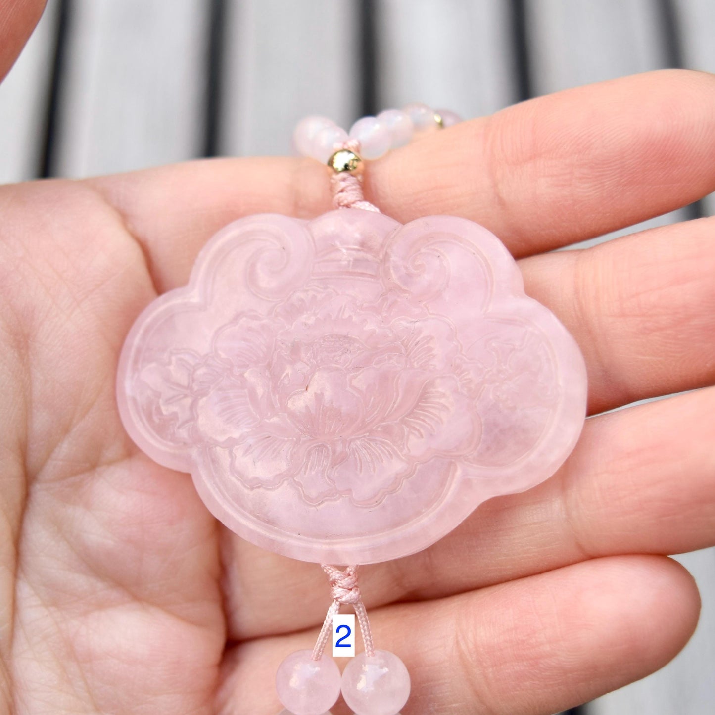 Rose Quartz Peony Necklace - Aquamarine Quartz Beaded