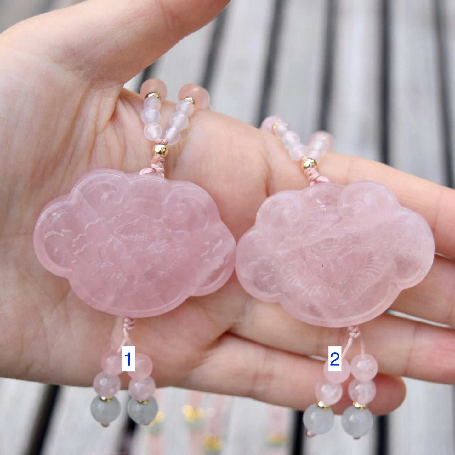 Rose Quartz Peony Necklace - Aquamarine Quartz Beaded