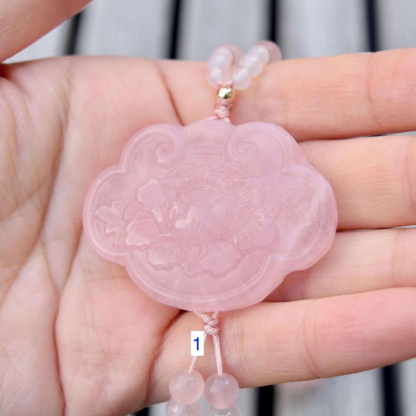 Rose Quartz Peony Necklace - Aquamarine Quartz Beaded