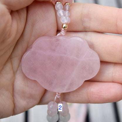 Rose Quartz Peony Necklace - Aquamarine Quartz Beaded