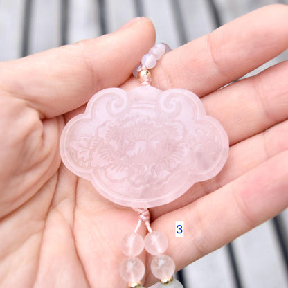 Rose Quartz Peony Necklace - Aquamarine Quartz Beaded