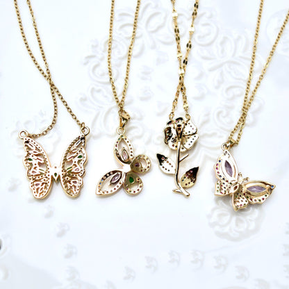Crystal Butterfly Rose Necklace - Stainless Steel Necklace