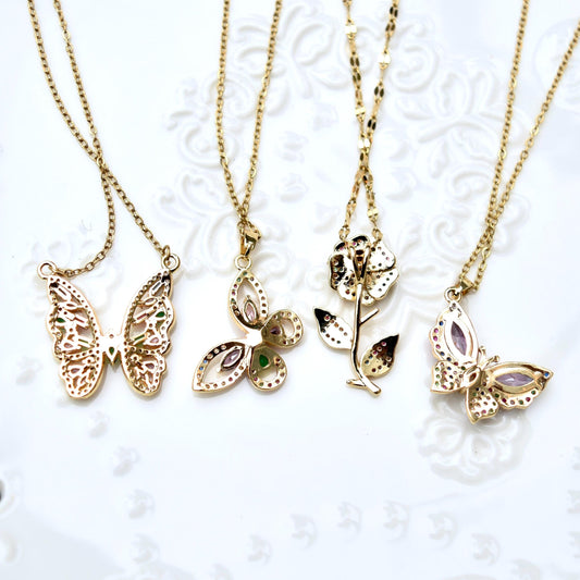 Crystal Butterfly Rose Necklace - Stainless Steel Necklace