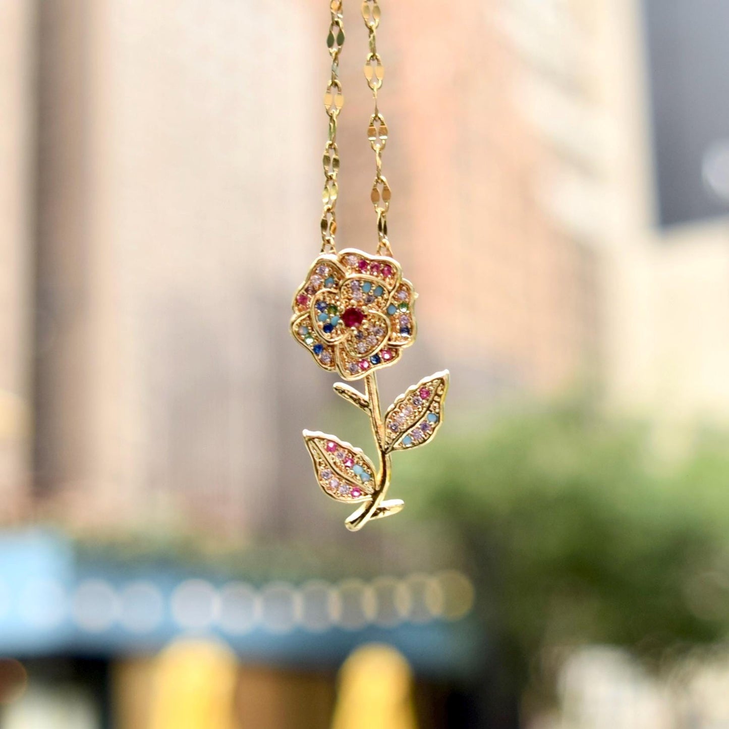 Crystal Butterfly Rose Necklace - Stainless Steel Necklace