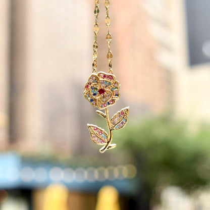 Crystal Butterfly Rose Necklace - Stainless Steel Necklace