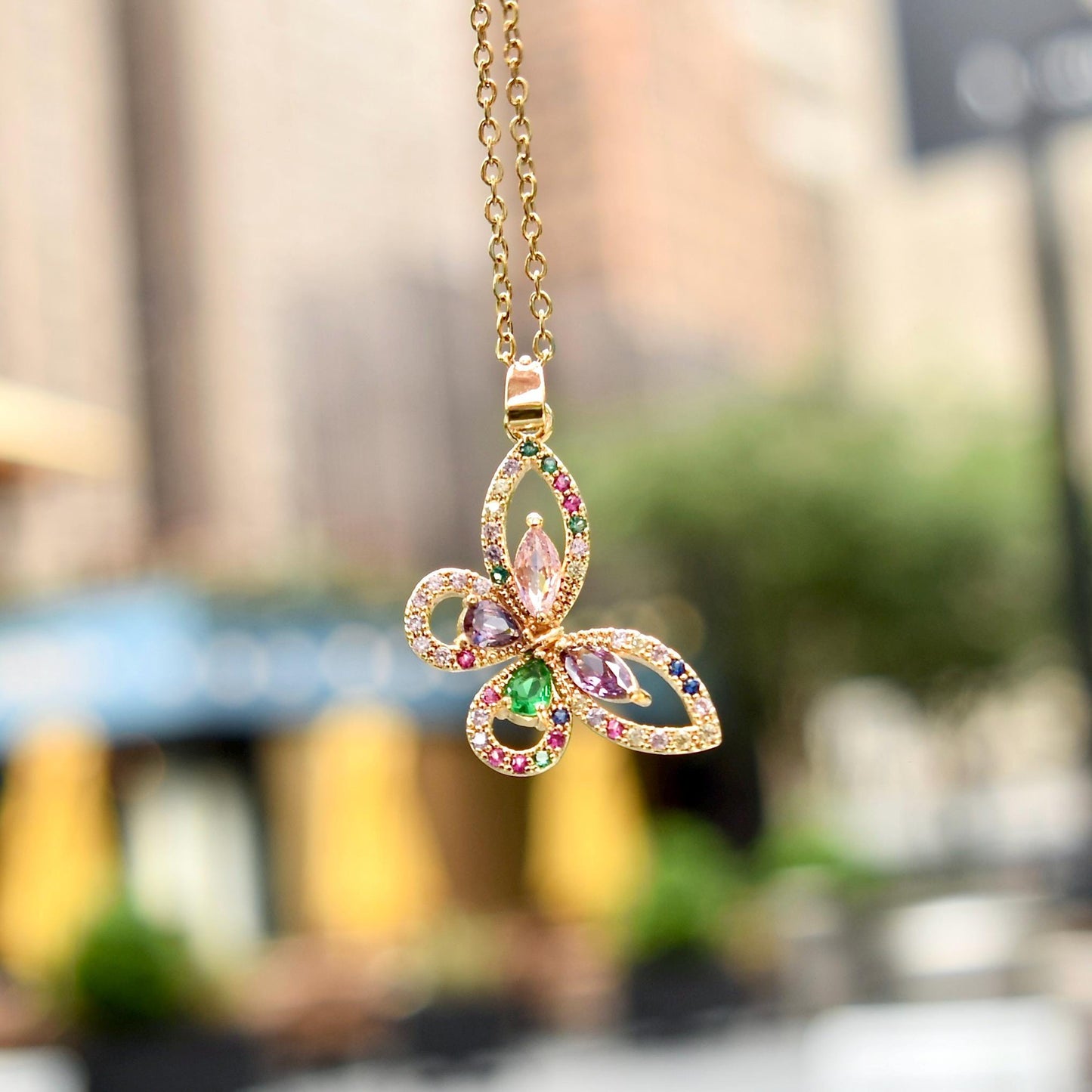 Crystal Butterfly Rose Necklace - Stainless Steel Necklace