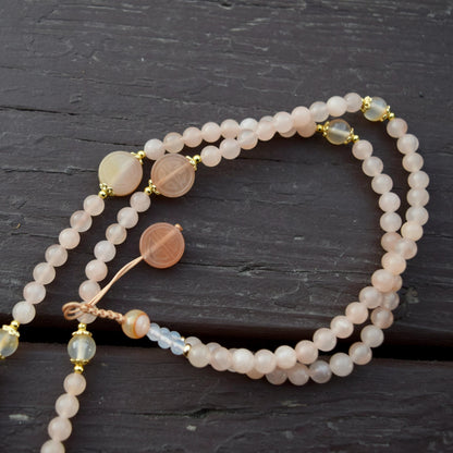 Butterfly Peony Pendant Jade Necklace - Orange Quartz Agate Beaded