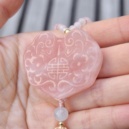 Rose Quartz Flora Ruyi Lock Necklace - Aquamarine Quartz Beaded