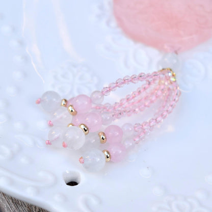 Rose Quartz Flora Ruyi Lock Necklace - Aquamarine Quartz Beaded