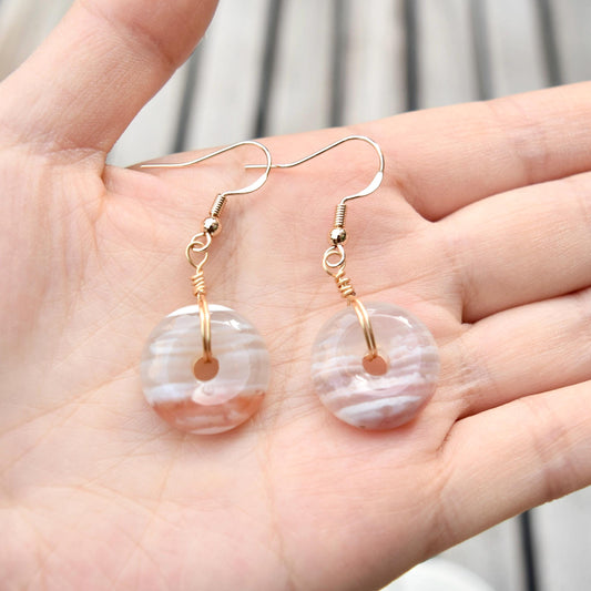 Agate Striped Donut Charm Jewelry Set - Necklace Earrings