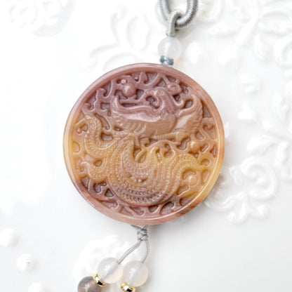 Purple Yellow Jade Pendant Rope Necklace - Phoenix