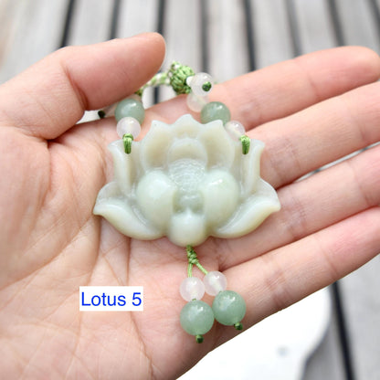 Green Jade Lotus Necklace - Serpentine Jade Adjustable RopeNecklace