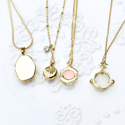 White Cat Eye Charm Necklace - Planet Fortune Bamboo - Stainless Steel