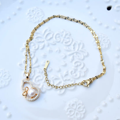 Golden Gourd Freshwater Pearl Necklace - Vintage Style