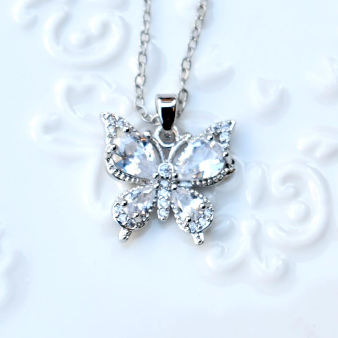 Colorful Crystal Butterfly Necklace - Stainless Steel Necklace