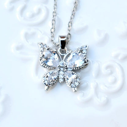 Colorful Crystal Butterfly Necklace - Stainless Steel Necklace