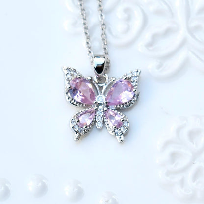 Colorful Crystal Butterfly Necklace - Stainless Steel Necklace