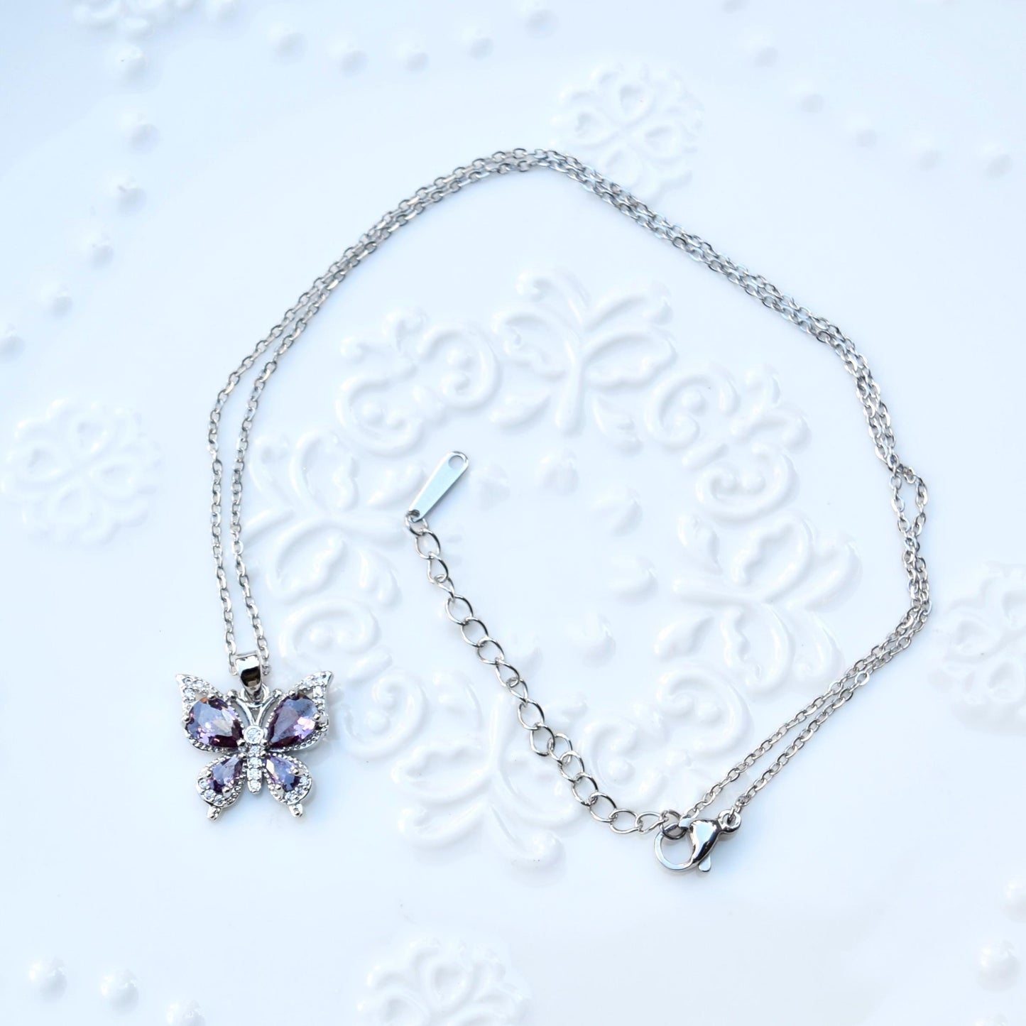 Colorful Crystal Butterfly Necklace - Stainless Steel Necklace
