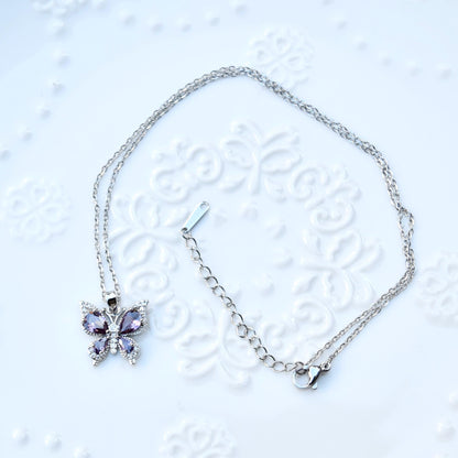 Colorful Crystal Butterfly Necklace - Stainless Steel Necklace