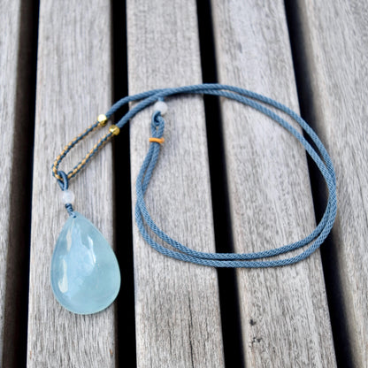 Aquamarine Teardrop Pendant Rope Necklace