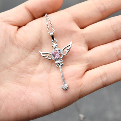 Diamond Angel Wings Charm Necklace - Cubic Zirconia Stainless Steel Necklace