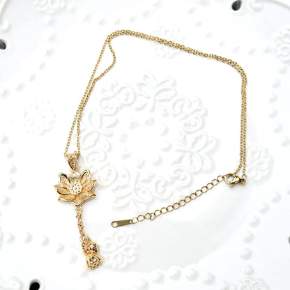 Golden Silver Lotus Charm Necklace - Stainless Steel
