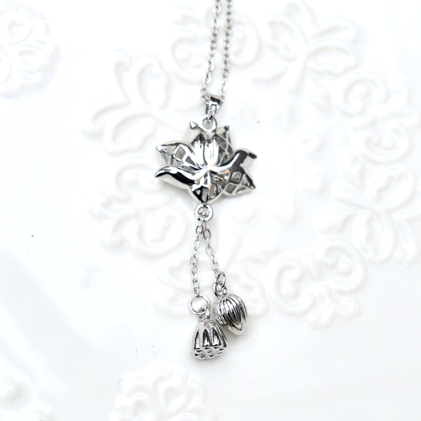 Golden Silver Lotus Charm Necklace - Stainless Steel