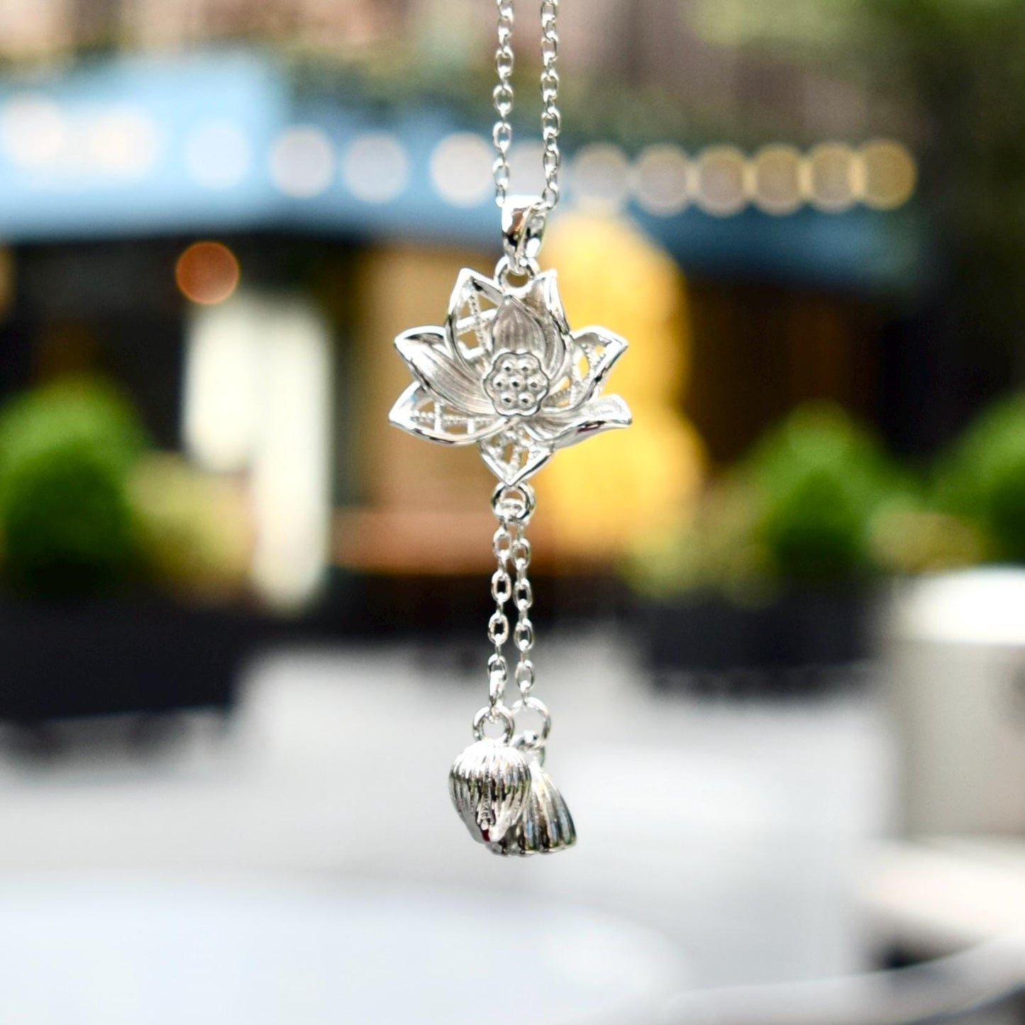 Golden Silver Lotus Charm Necklace - Stainless Steel