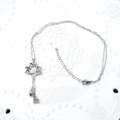 Golden Silver Lotus Charm Necklace - Stainless Steel