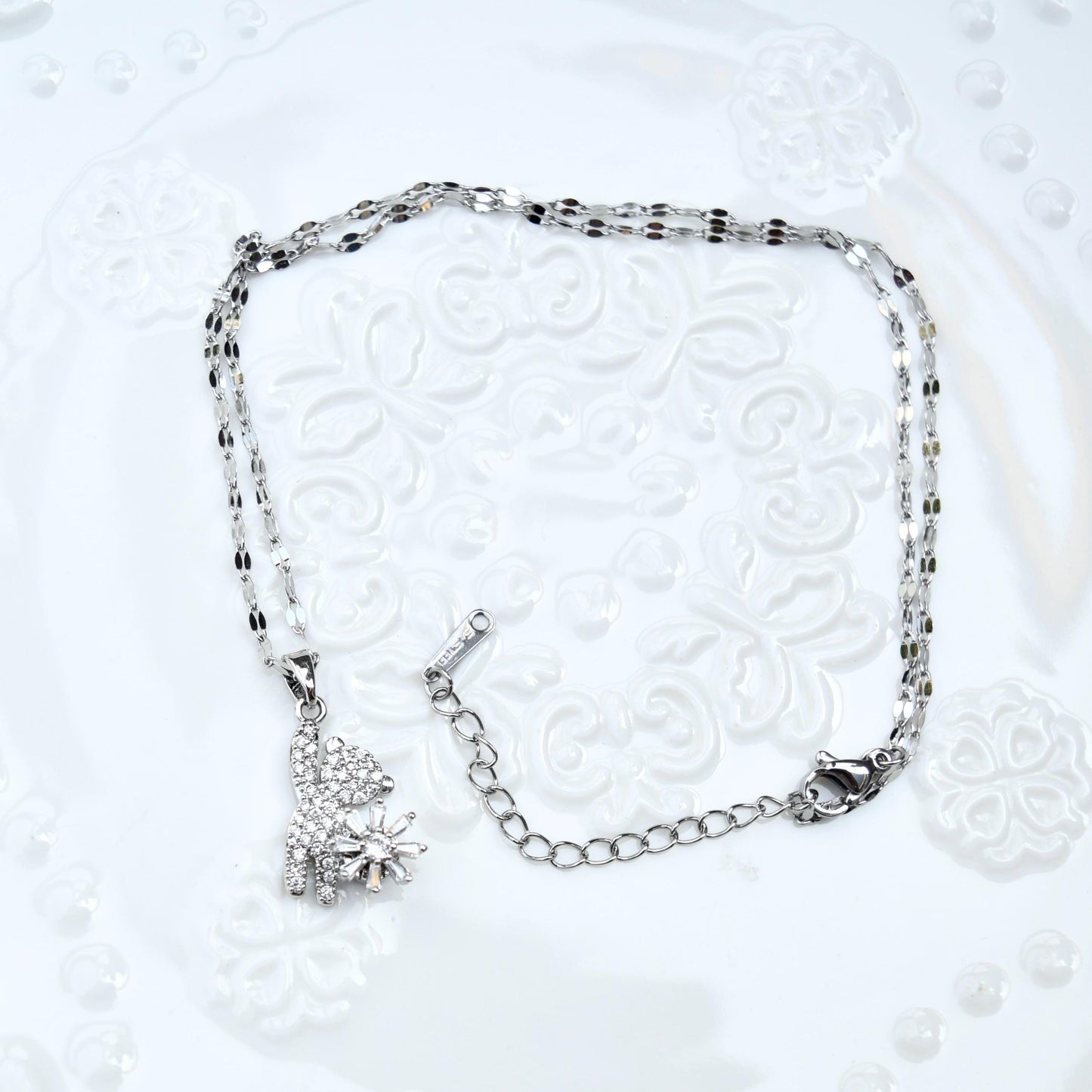 Diamond Bear Pendant Necklace - Cubic Zirconia Stainless Steel Necklace