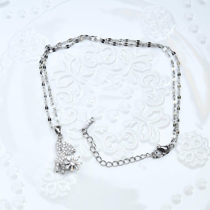 Diamond Bear Pendant Necklace - Cubic Zirconia Stainless Steel Necklace