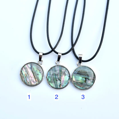 Abalone Shell Circle Charm Silver Necklace