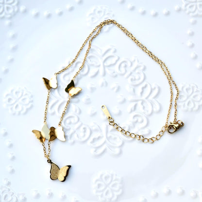 Matte Golden Butterfly Jewelry Set - Stainless Steel Necklace Bracelet