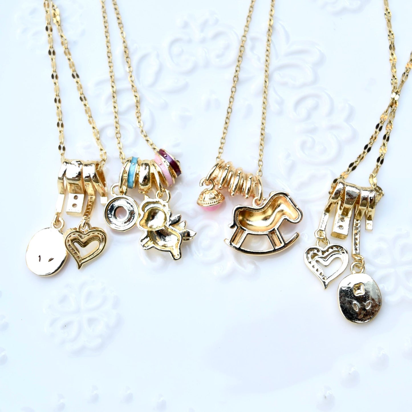 Enamel Horse Rose Charm Necklace - Oiling Painting Vintage Style