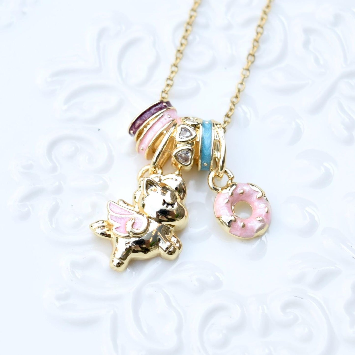 Enamel Horse Rose Charm Necklace - Oiling Painting Vintage Style