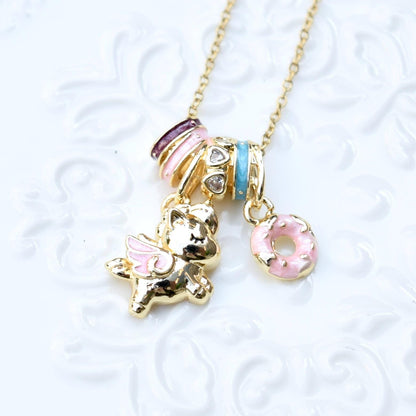 Enamel Horse Rose Charm Necklace - Oiling Painting Vintage Style