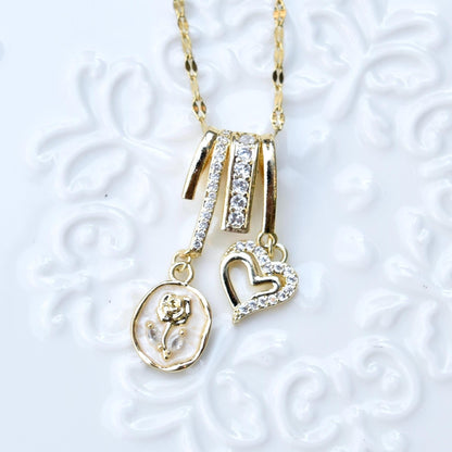 Enamel Horse Rose Charm Necklace - Oiling Painting Vintage Style