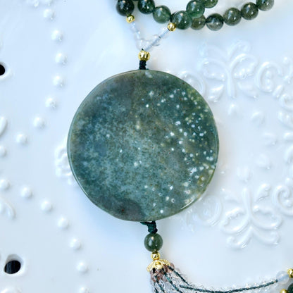 Phoenix Through Peony 鳳穿牡丹 Pendant Tassel Necklace - Green Quartz Necklace