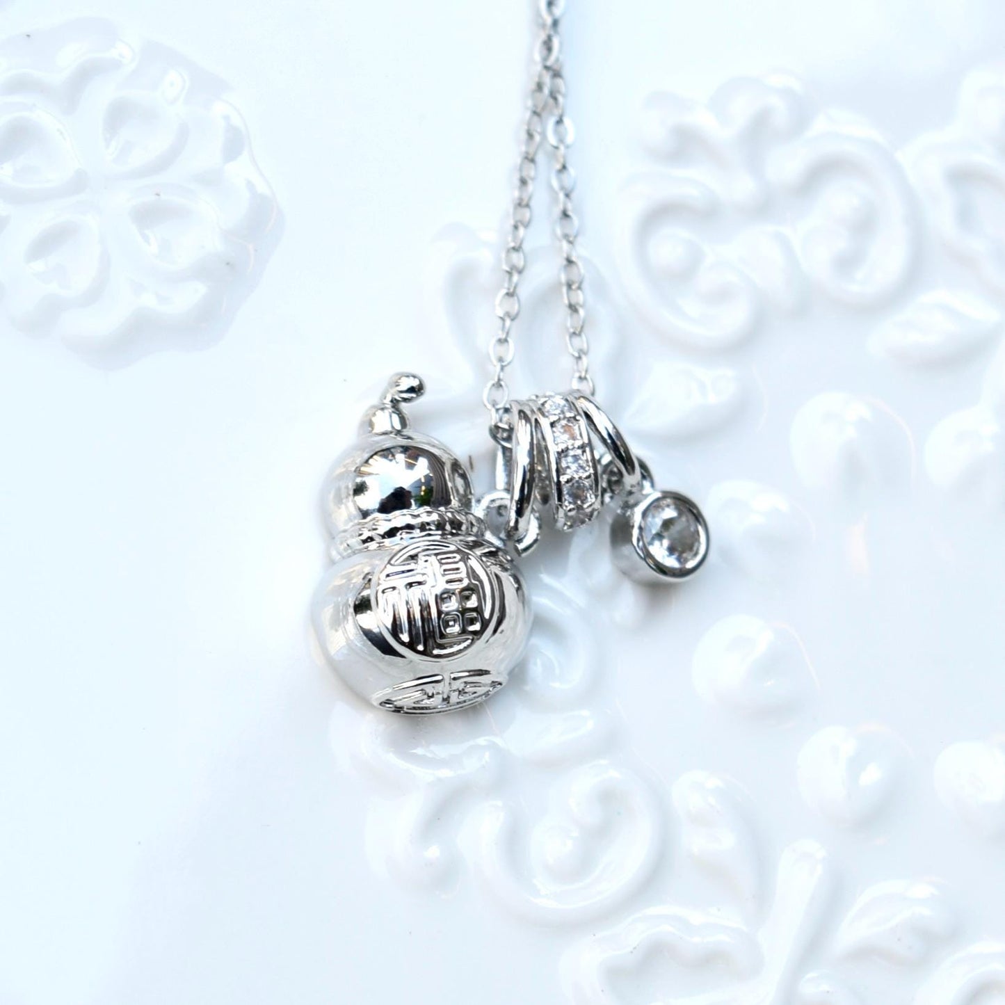 Chinese Fortune Charm Necklace - Rabbit Panda Gourd Pocket Style - Stainless Steel Necklace