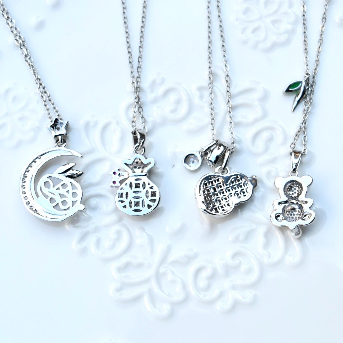 Chinese Fortune Charm Necklace - Rabbit Panda Gourd Pocket Style - Stainless Steel Necklace